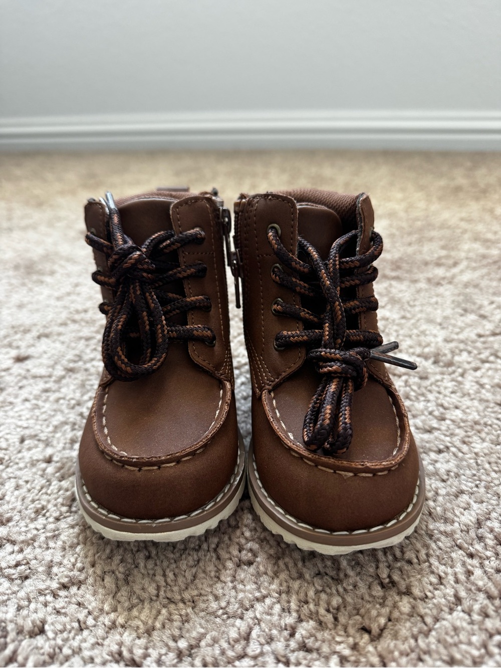NWOT Old Navy Toddler 7c Brown Leather-Style Side Zip-Up Boots with Laces